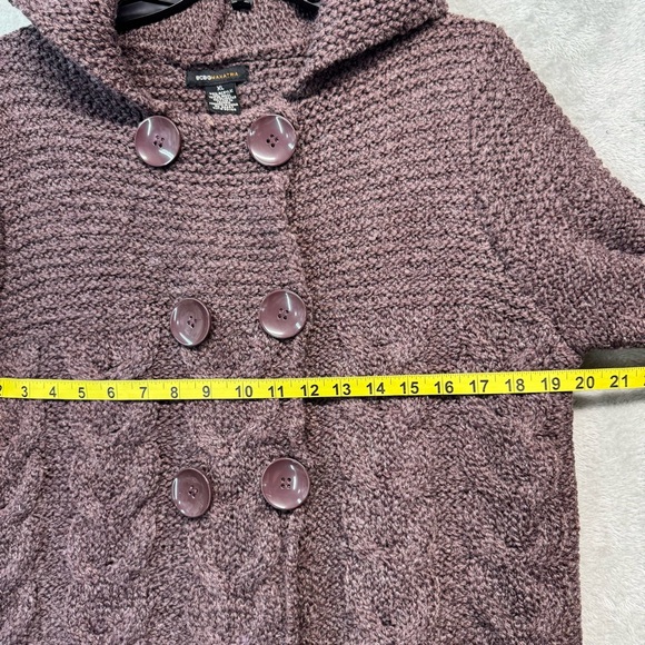 BCBG MaxAzria Plum Wool Blend Hooded Button Chunky Fisherman Sweater Size XL - Picture 4 of 7